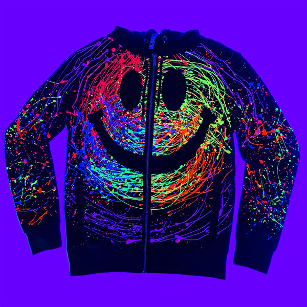 KIDS GRIN ZIP UP HOODIE BLACK