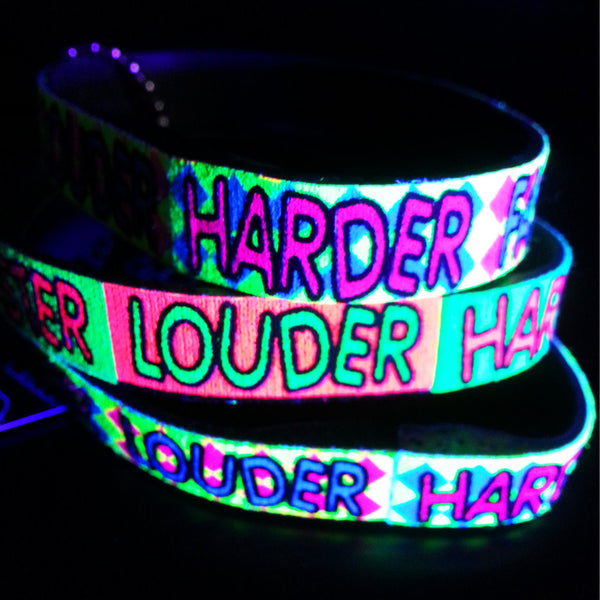 COUCHUK - UV REACTIVE - SLOGAN BANDS HARDER FASTER LOUDER THIN - Clubwear - PLUR - Rave clothing