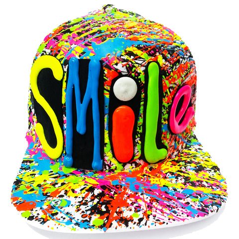 COUCHUK - UV REACTIVE - SMILE FLATPEAK CAP WHITE - Clubwear - PLUR - Rave clothing
