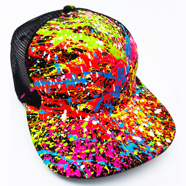 COUCHUK - UV REACTIVE - SPLASH TRUCKER CAP BLACK - Clubwear - PLUR - Rave clothing