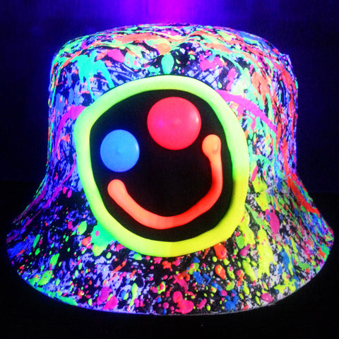 COUCHUK - UV REACTIVE - SQUIDGY FACE RAVE HAT WHITE MULTI - Clubwear - PLUR - Rave clothing