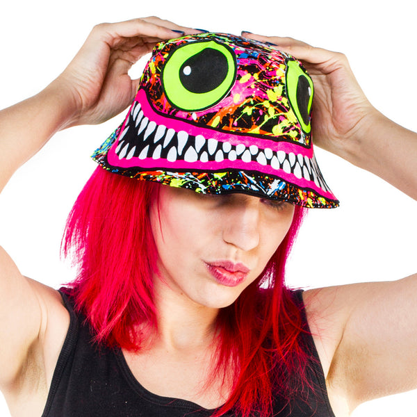 COUCHUK - UV REACTIVE - TUBBS FACE RAVE HAT BLACK - Clubwear - PLUR - Rave clothing