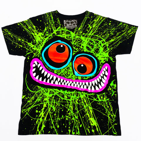 COUCHUK - UV REACTIVE - GREEN SCRIBBLE FACE KIDS T-SHIRT - Clubwear - PLUR - Rave clothing
