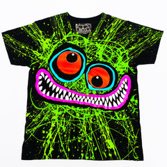 COUCHUK - UV REACTIVE - GREEN SCRIBBLE FACE KIDS T-SHIRT - Clubwear - PLUR - Rave clothing