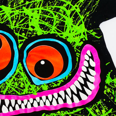 COUCHUK - UV REACTIVE - GREEN SCRIBBLE FACE KIDS T-SHIRT - Clubwear - PLUR - Rave clothing