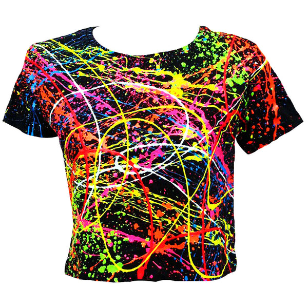 COUCHUK - UV REACTIVE - MULTI SPLAT FITTED CROP TOP - Clubwear - PLUR - Rave clothing