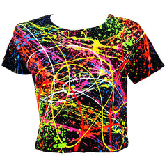 COUCHUK - UV REACTIVE - MULTI SPLAT FITTED CROP TOP - Clubwear - PLUR - Rave clothing