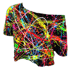 COUCHUK - UV REACTIVE - MULTI SPLAT LOOSE FIT CROP TOP - Clubwear - PLUR - Rave clothing
