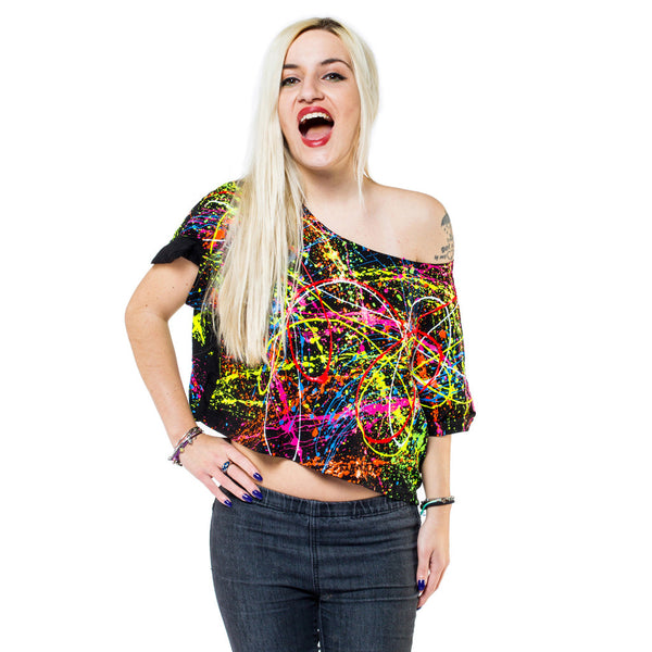 COUCHUK - UV REACTIVE - MULTI SPLAT LOOSE FIT CROP TOP - Clubwear - PLUR - Rave clothing