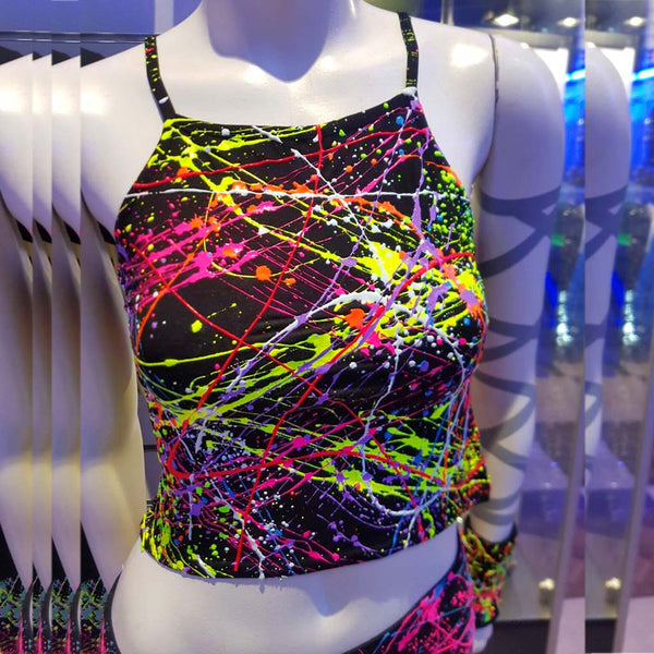 COUCHUK - UV REACTIVE - MULTI SPLAT NINETIES STYLE CROPPED VEST TOP - Clubwear - PLUR - Rave clothing